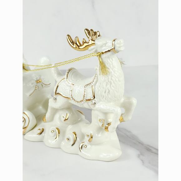 Mikasa Santa w/ Sleigh Reindeer 22k Trim Holiday Elegance 12" Porcelain 20s Vtg - Picture 2 of 16